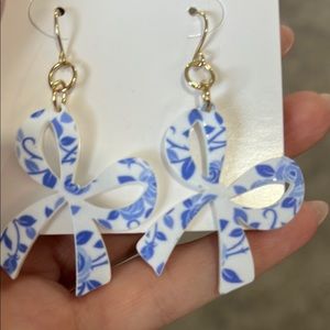 Elegant Blue and White Bow Earrings